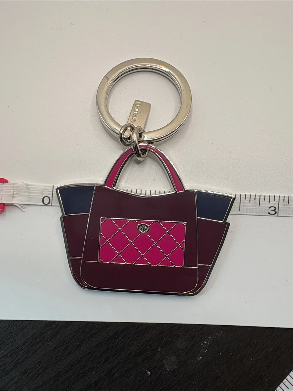 Coach Pink & Burgundy Enamel Tote Keyring